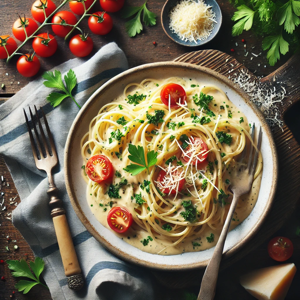 Spaghetti à la sauce crémeuse à l'ail et aux herbes