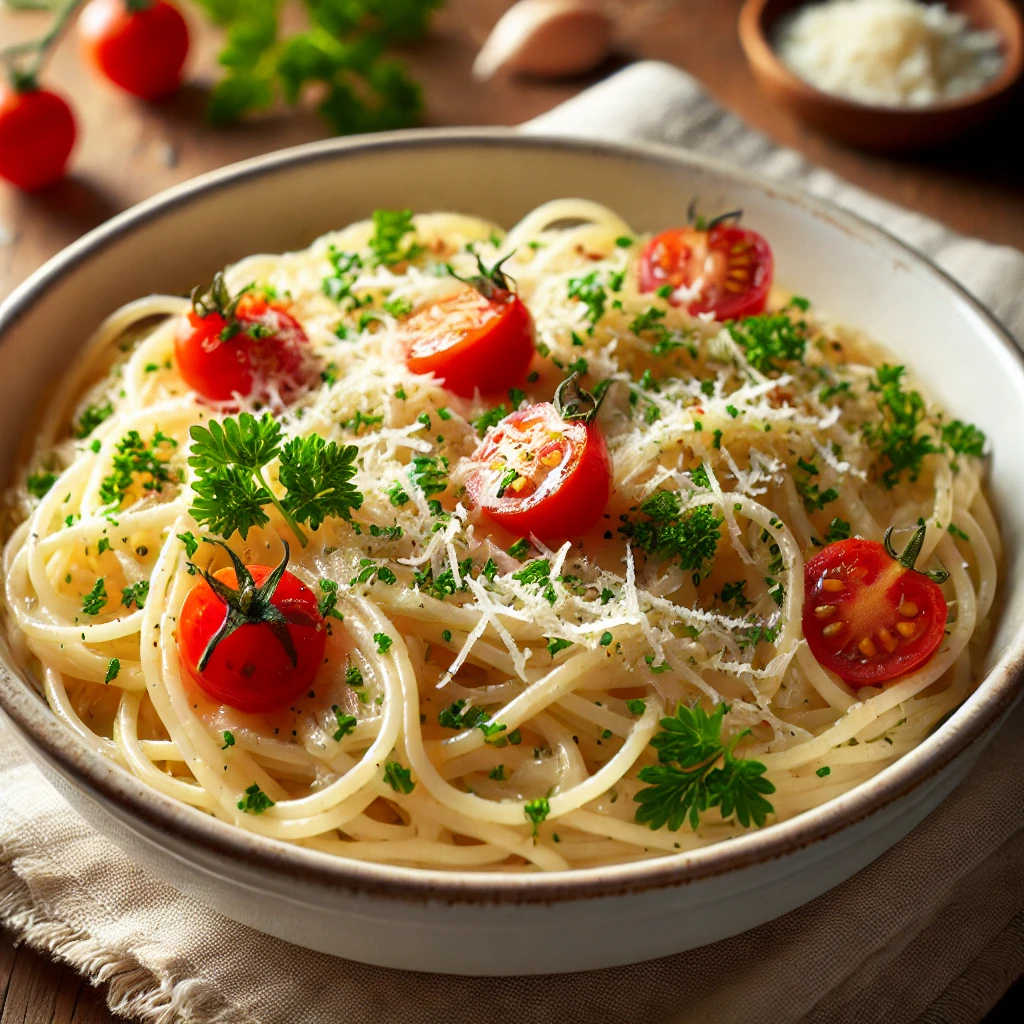 Spaghetti à la sauce crémeuse à l'ail et aux herbes
