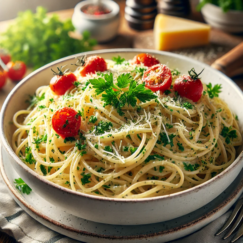 Spaghetti à la sauce crémeuse à l'ail et aux herbes